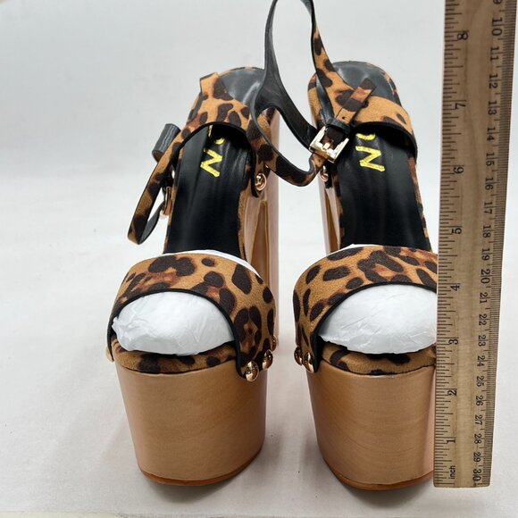 YDN Leopard Platform Sandal Open Round Toe Chunky High Heels Ankle Strap Shoe - Picture 3 of 8